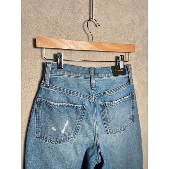 Express Womens Distressed Straight Leg Dad‎ Jean 100% Cotton Size 00 - Picture 3 of 6
